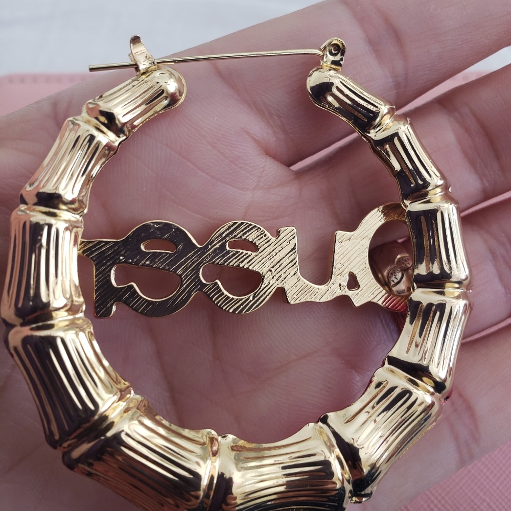 Hoops with word QUEEN bamboo Style - Picture 3 of 3